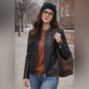 Dawn Levy Women's Moto Style Black Leather Jacket